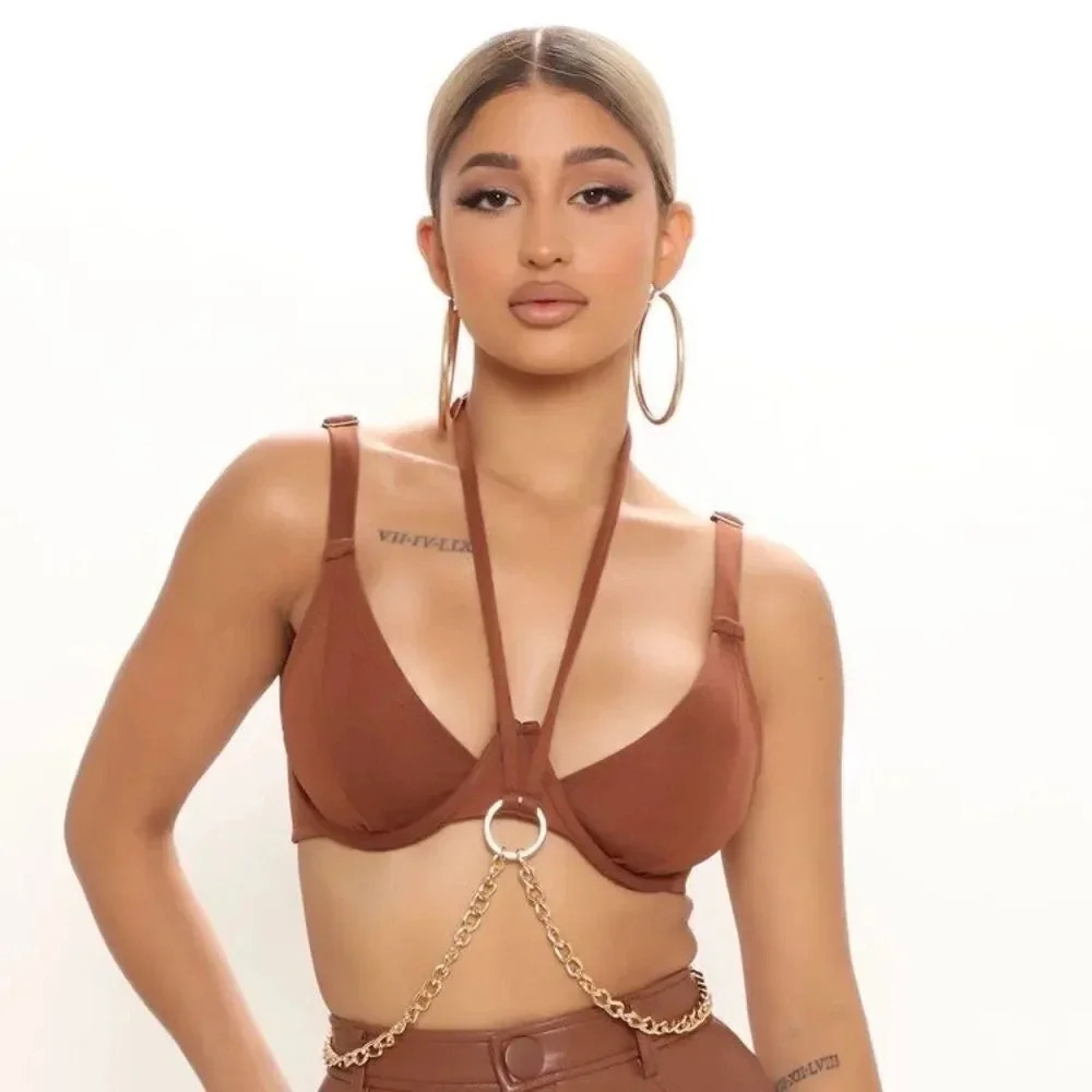 FashionNova Chocolate Brown Chain Top - Picture 1 of 9